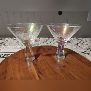 Vintage Iridescent Martini Glasses With Clear Honeycomb Stems